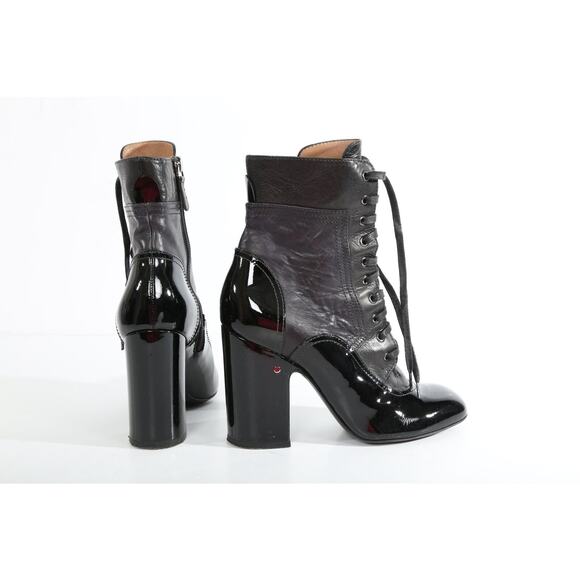 LAURENCE DACADE Black Patent Leather Lace up High Heel Ankle Boots Booties 36.5 - Picture 1 of 8